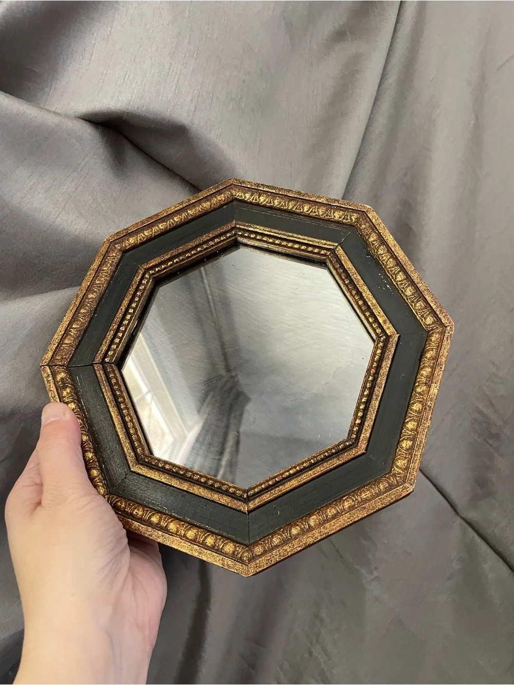 Vintage Octagonal Decretive Mirror - Catalda Fine Arts - Black and Gold